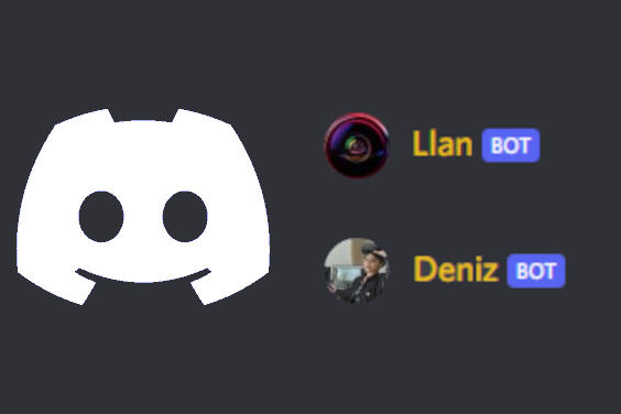 Discord logo and two bots, top one named Llan and the bottom one Deniz